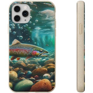 Trout biologisch abbaubare und nachhaltige Handyhülle, umweltfreundliches Angelgeschenk, plastikfreies Material, kompostierbarer Smartphoneschutz