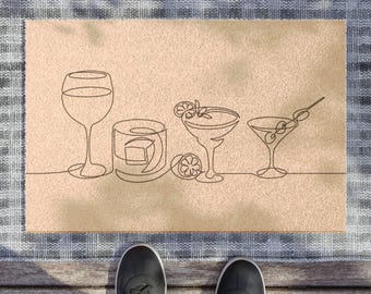 Cocktail Line Art Doormat | Drinks Welcome, Martini, Wine, Margarita