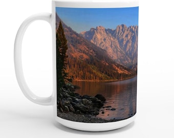 White 15oz Ceramic Mug – Jenny Lake in the Morning