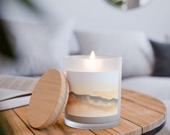 Mountain Scented Candle, 11oz - Watercolor Style Home Decor, Aromatherapy Gift, Non-Scented Candle, Relaxation Candle, Cabin Decor, Mountain