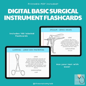 Flashcards digitais de instrumentos cirúrgicos básicos | Flashcards Goodnotes | Flashcards digitais | Flashcards PDF imprimíveis | Revisão cirúrgica