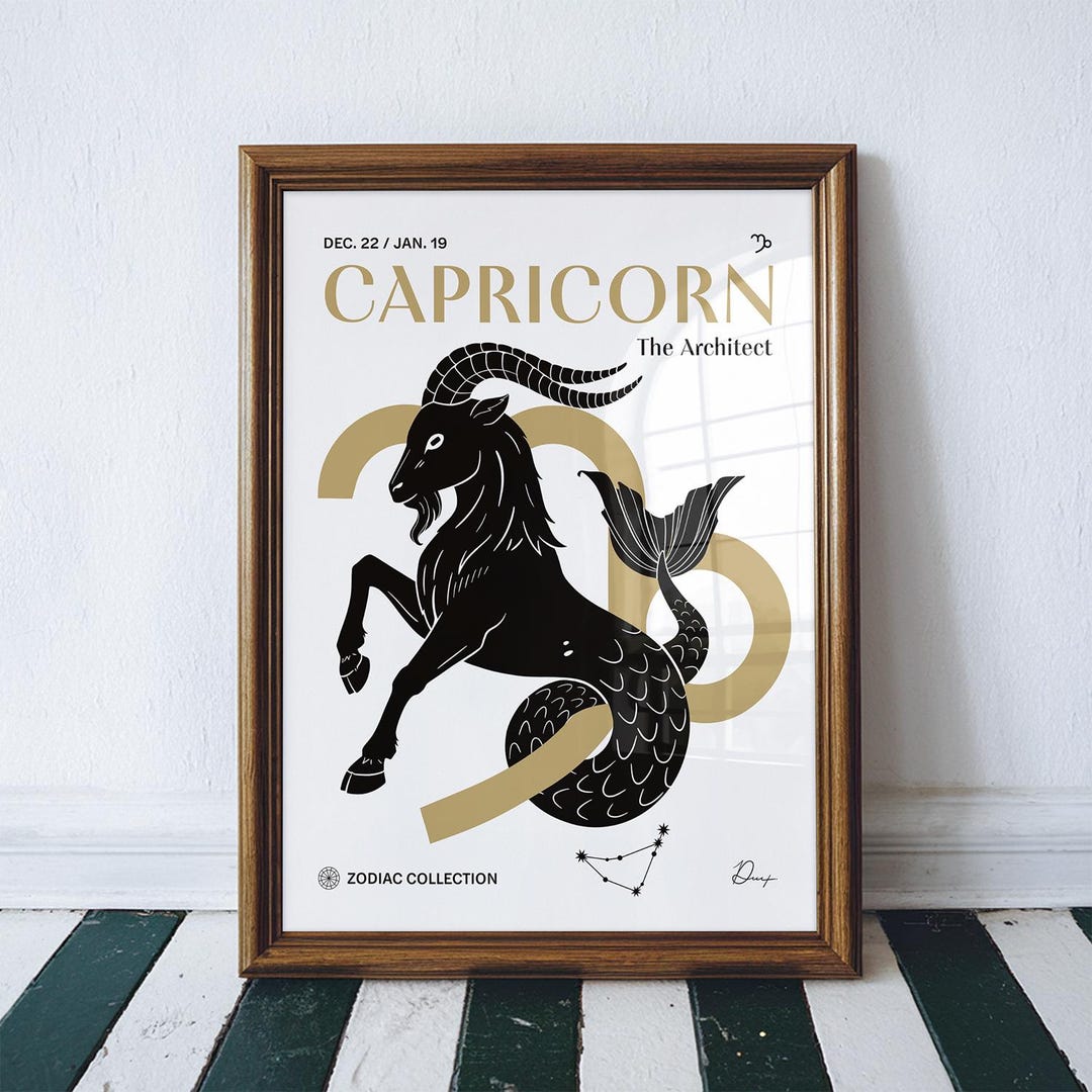 Capricorn Zodiac Sign Poster | Minimalist Mythical Sea-goat