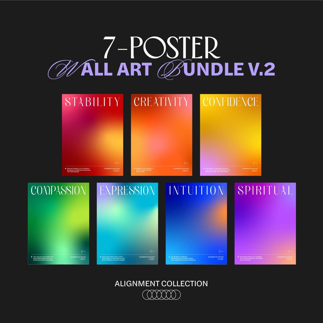 Aliignment Poster Motivation and Self-growth Poster Bundle Set | Colorful Aura Gradient ...