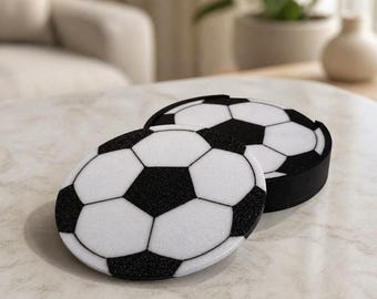 Soccer Ball Coasters – Precision 3D Printed In Canada, Ultra-Flat Textured Finish coasters for Soccer Fans, Man Cave, Office & Gift Ideas