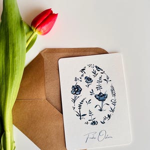 Postkarte - A6 - Ostern - Frühling - Osterei - Karte - kleiner Gruß - Aquarelle - handgemalt - Naturpapier - floral - Frohe Ostern