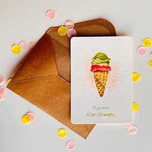 Postkarte - A6 - Eis - Ice Cream - Candy - Karte - Geburtstagskarte - kleiner Gruß - Aquarelle - handgemalt - Naturpapier - Sommer