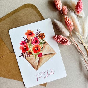 Postkarte - A6 - Blumen - Frühling - Blumenstrauß - Herz - Karte - Geburtstagskarte - kleiner Gruß - Aquarelle - handgemalt - Naturpapier