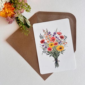 Postkarte - A6 - Sommer - Blumenstrauß - Karte - Geburtstagskarte - kleiner Gruß - Aquarelle - handgemalt - Naturpapier - Flowers - Bouquet