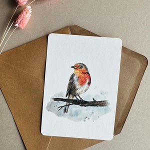Postkarte - A6 - Rotkehlchen - Vögel - heimische Vögel - Karte - Geburtstagskarte - kleiner Gruß - Aquarelle - handgemalt - Naturpapier