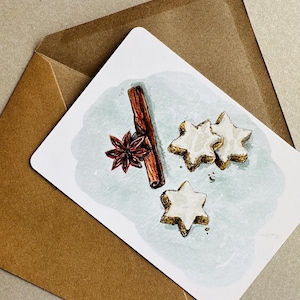 Postkarte - A6 - Winter - Weihnachten - Zimtsterne - Weihnachtskarte - Aquarelle - Hangemalt - Weihnachtsplätzchen - Christmas - dekorativ