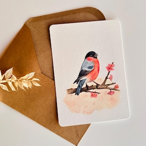 Postkarte - A6 - Gimpel - Vögel - heimische Vögel - Karte - Geburtstagskarte - kleiner Gruß - Aquarelle - handgemalt - Naturpapier
