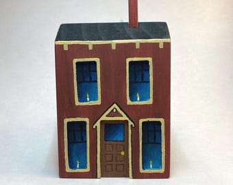 Hand Painted Wooden House: Red Craftsman Style Miniature Decor