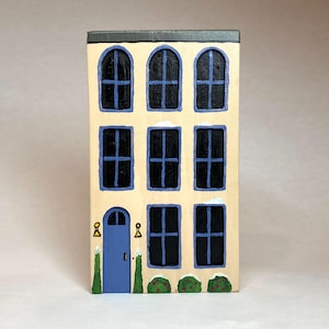 Hand Painted Wooden House, Winter Townhouse, Collectible Handmade Wooden Houses, Home Decor