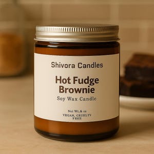 Hot Fudge Brownie Soy Candle – 8 oz | Rich Chocolate Scent | Hand-Poured Dessert Candle | Cozy Gift | Amber Jar | Shivora Candles
