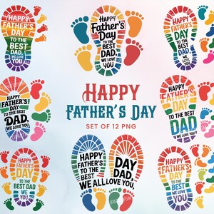 Paquete PNG de huellas para el Día del Padre, imágenes prediseñadas "Para el mejor papá, te queremos", diseños para regalos para papá, huellas personalizadas para papá e hijo