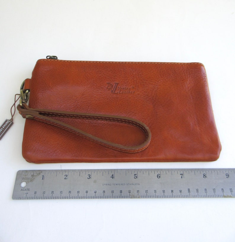 Italian leather compact wristlet bag ... brown ... sturdy washed leather ... wristlet pouch ... made in Venice Italy image 6