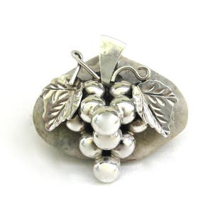 vintage sterling silver pin  ...  grapes  ...  floral   ...   pendant