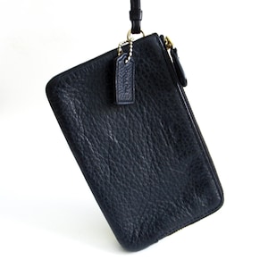 vintage coach black pebbled  leather double corner  zip wristlet  ...   classic leather wallet  ...  compact carry all
