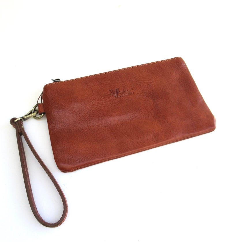 Italian leather compact wristlet bag ... brown ... sturdy washed leather ... wristlet pouch ... made in Venice Italy image 8