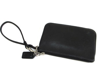 vintage coach black leather  zip wristlet  ...   leather wallet  ...  compact carry all