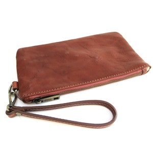 Italian leather compact wristlet bag ... brown ... sturdy washed leather ... wristlet pouch ... made in Venice Italy image 2