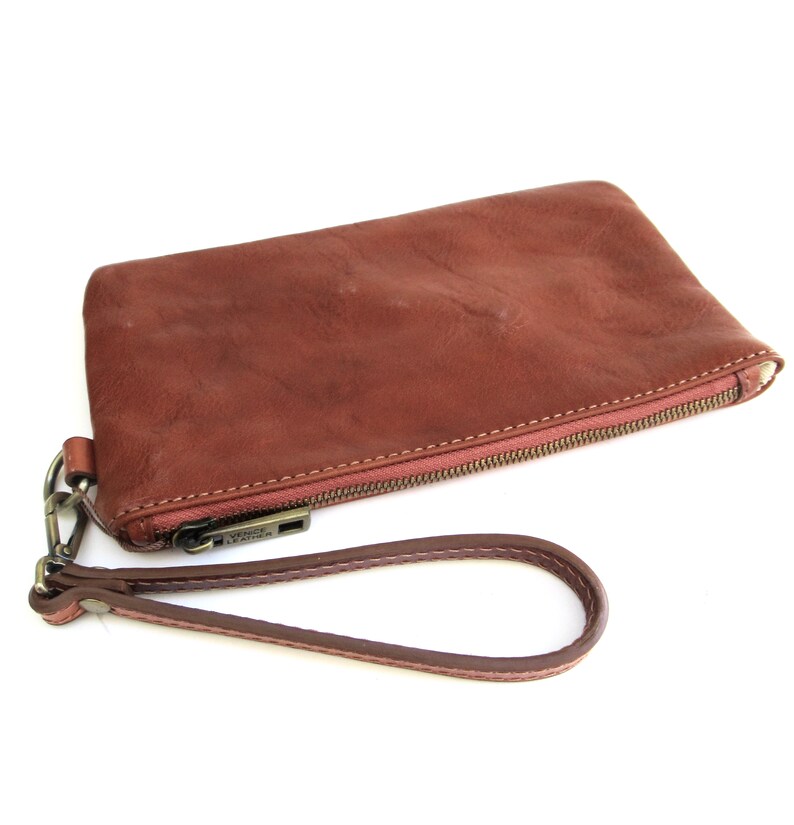 Italian leather compact wristlet bag ... brown ... sturdy washed leather ... wristlet pouch ... made in Venice Italy image 2