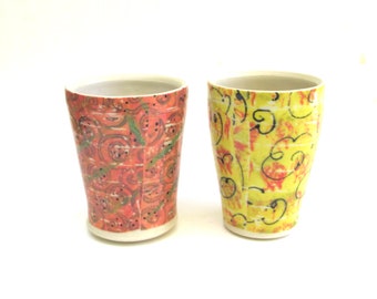 vintage artisan hand made ceramic stoneware drinking vessels   ...  two handmade cups  ...   organic influence   2 mugs