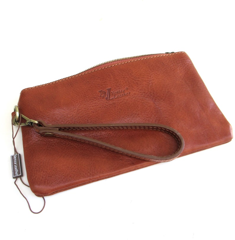 Italian leather compact wristlet bag ... brown ... sturdy washed leather ... wristlet pouch ... made in Venice Italy image 5