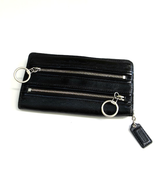 Vintage Coach Signature Poppy Black Patent Leather Slim Envelope