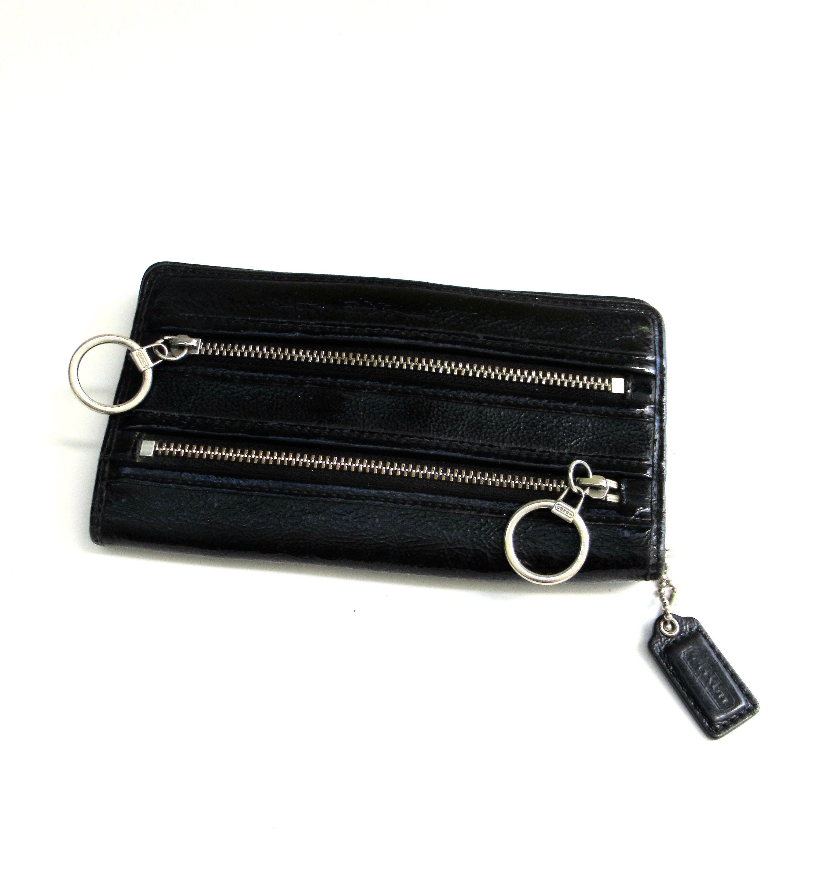 NEW Coach Black Pebbled Leather Zippered Multifunction Card Case Wallet NWT