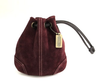 vintage coach drawstring pouch sac bag   ...  burgundy brown suede small pouch sack   ...   classic mini coach bag