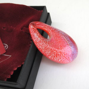 Murano Venice Italy   ...    hand made glass pendant necklace  ... contemporary  art glass   ... artisan  ...  iridescent  red Italian glass