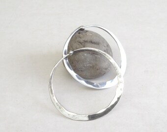 elegant vintage hand hammered hoop earrings ...  sterling silver ...  simple hoops