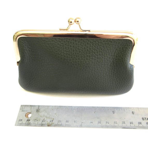 Italian Sage Green Pebbled Leather Kisslock Coin Purse kiss