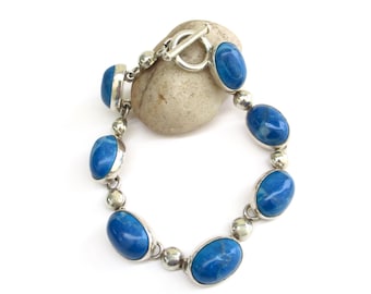 vintage sterling silver and denim jasper bracelet  ...   taxco   ...  925  ...  large chunky stone and sterling link artisan bracelet