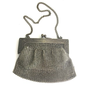 vintage silver mesh purse  ... german silver metal chain mail  bag   ...   art nouveau
