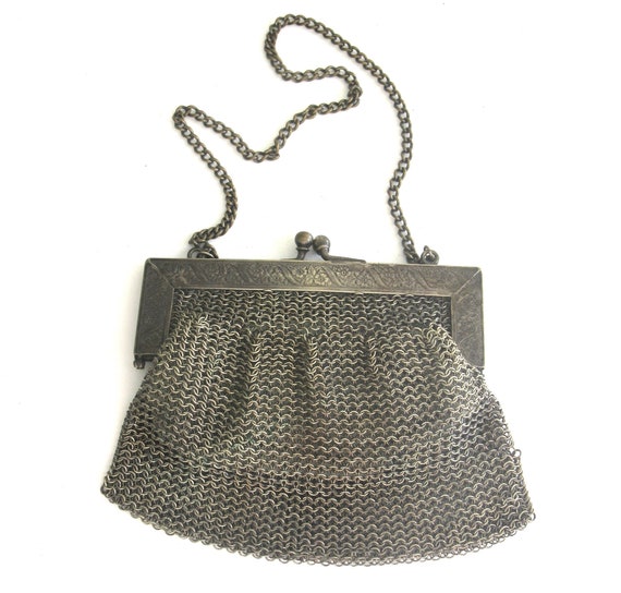 vintage silver mesh purse  ... german silver meta… - image 1