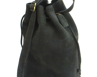 vintage coach dark  green nubuck drawstring duffle bag   ...  bucket bag ... pebble leather sac  ...  satchel ... made in italy