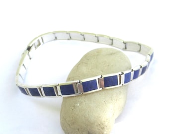 vintage sterling silver and lapis lazuli bracelet  ...   sterling silver 925  ...  square  stone and sterling link artisan bracelet