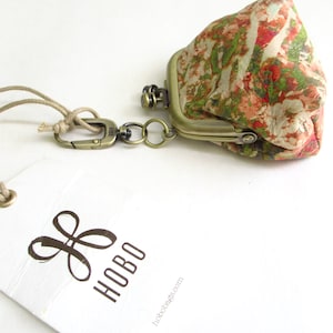petite HOBO leather kisslock coin purse ... kiss lock compact  leather change  purse fob ... kisslock  frame pouch  ...  floral tropic print
