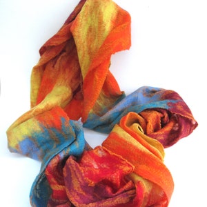 stunning felted wool and silk scarf  ...  handmade abstract multicolored infinity loop scarf  ...  bold rainbow  ...  art to wear ...  nepal