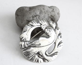 vintage sterling silver bird pin  ...  peace dove brooch  …  heavy  925