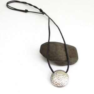 vintage sterling silver modern puffy disc  pendant necklace  ...  leather cord  necklace ...   minimalist design