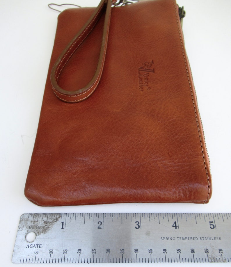 Italian leather compact wristlet bag ... brown ... sturdy washed leather ... wristlet pouch ... made in Venice Italy image 7