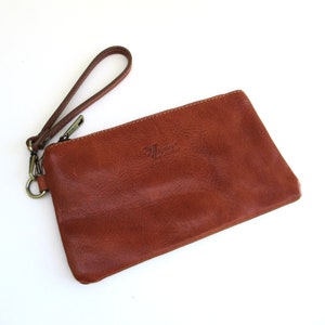 Italian leather compact wristlet bag ... brown ... sturdy washed leather ... wristlet pouch ... made in Venice Italy image 1