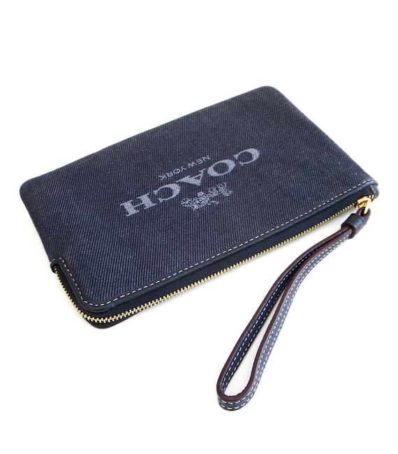 Vintage Coach Dark Blue Denim Corner Zip Wristlet  Large Purse