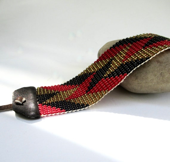 African  statement bracelet  ...   chevron geomet… - image 4