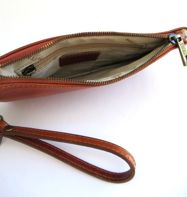 Italian leather compact wristlet bag ... brown ... sturdy washed leather ... wristlet pouch ... made in Venice Italy image 4