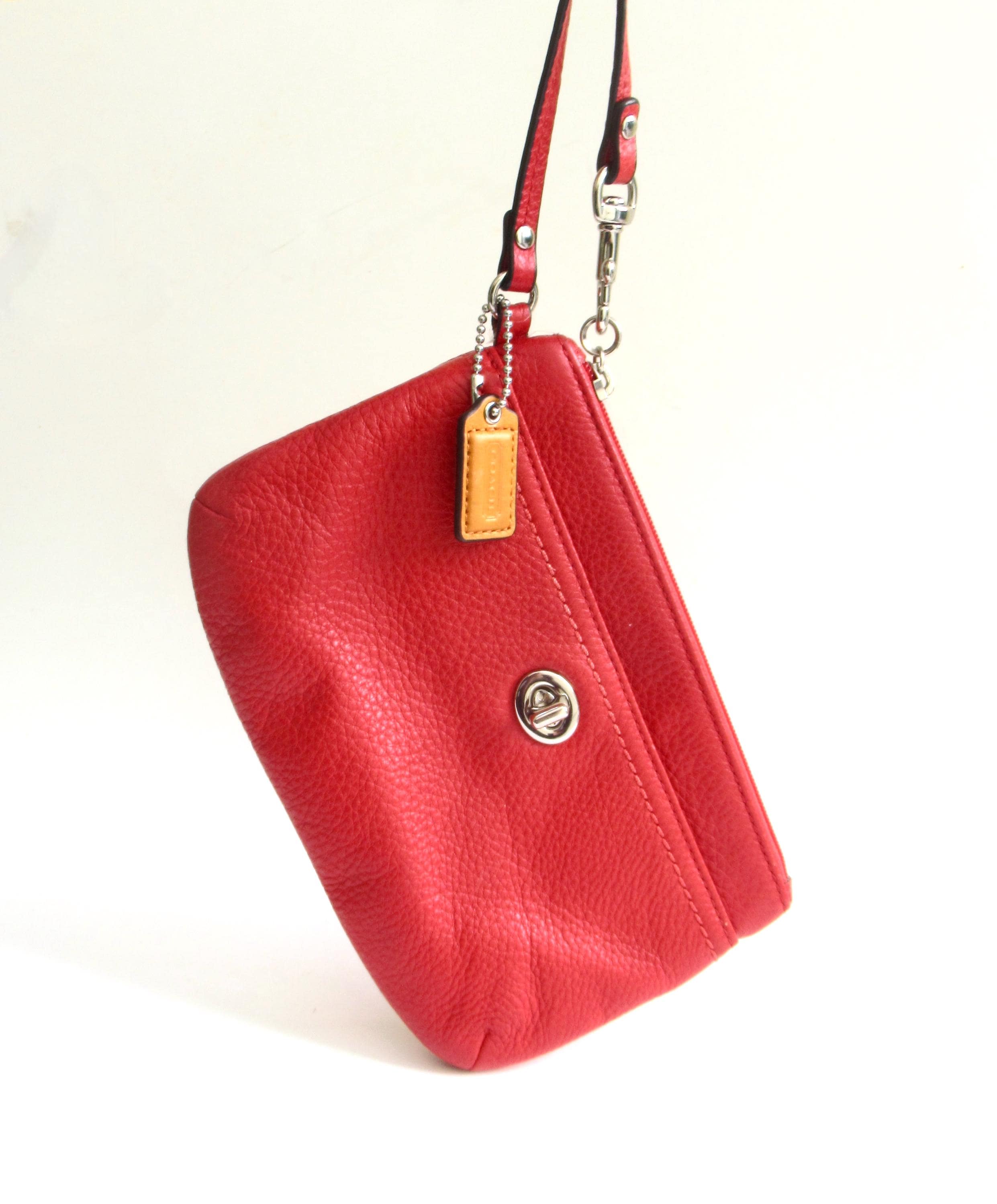 Vintage Coach Park Turnlock Wristlet  Red Leather Outer Flap