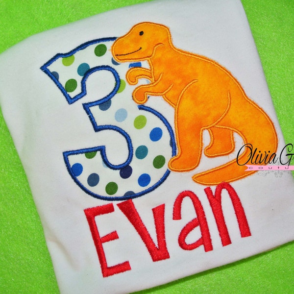 Dinosaur Birthday Embroidered Applique Bodysuit or Shirt